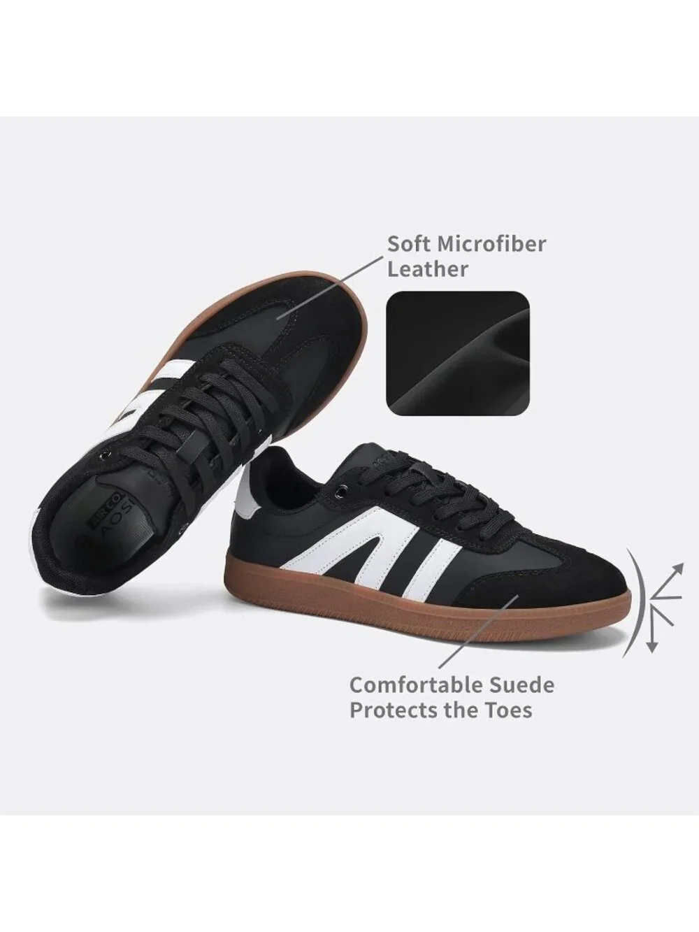 Women's Black Lightweight Retro Gum Sole Non Slip Lace Up Fashion Sneakers